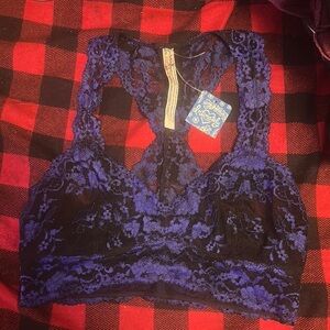 Free People Lace Bandeau in Black and Blue
